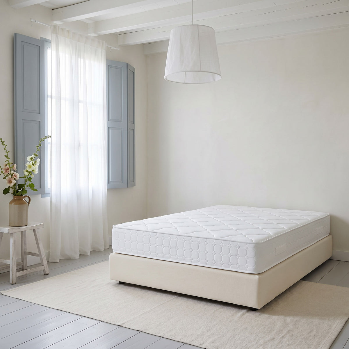 Matelas à ressorts ensachés 25 cm, moyennement ferme, blanc et noir, chambre de jour #Couleur_Blanc et noir