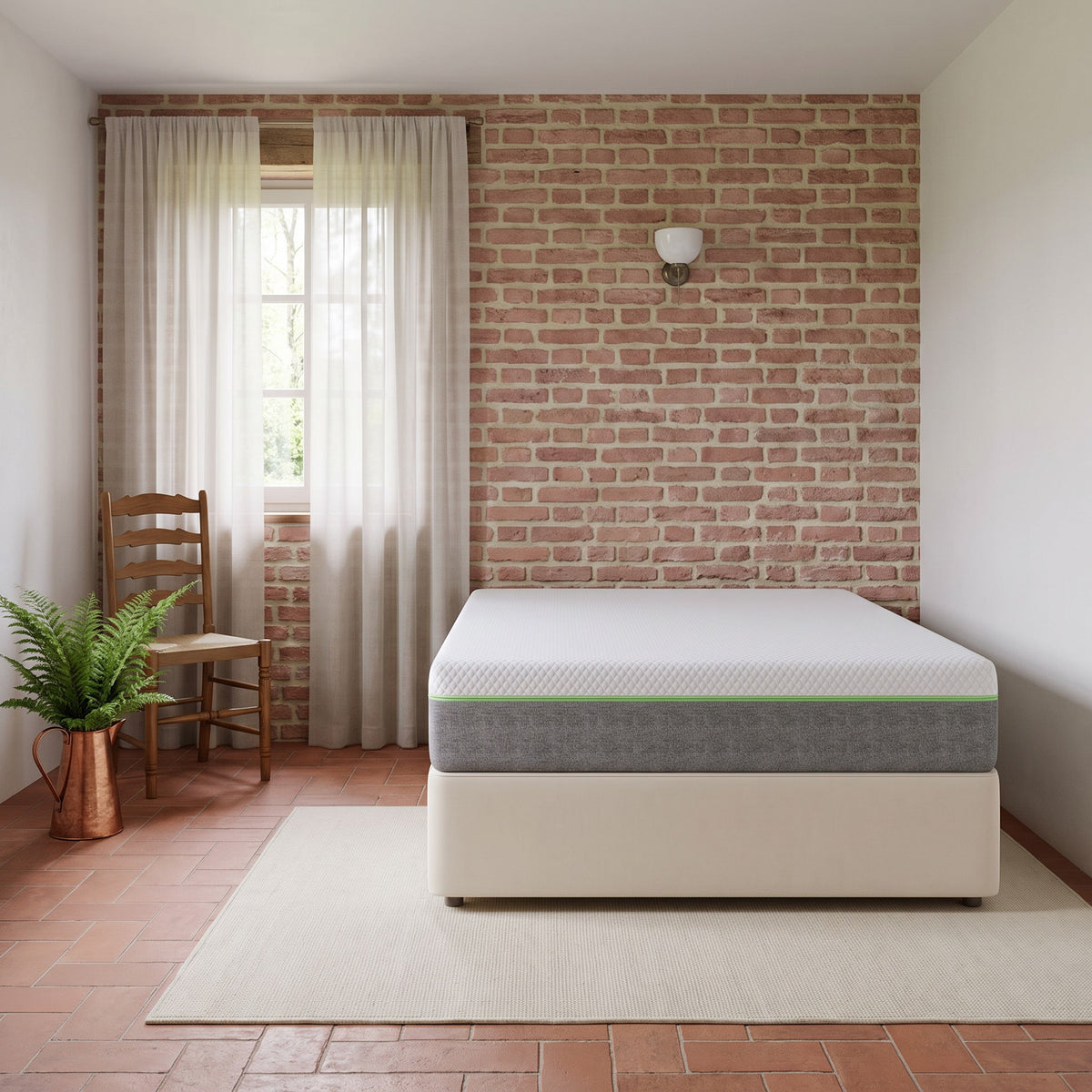 Matelas en jacquard blanc et gris, 2 fermetés, chambre de jour #Fermeté_Moyennement doux