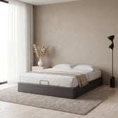 Sommier coffre en similicuir à relevage hydraulique gris, chambre de jour #Couleur_Gris