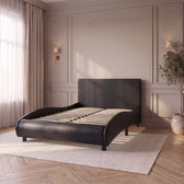 Sommier en similicuir noir avec LED et télécommande, structure sans matelas avec lattes en bois #Couleur_Noir