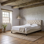 Sommier en tissu avec éclairage LED crème, chambre de jour #Couleur_Crème