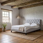 Sommier en tissu avec éclairage LED gris clair, chambre de jour #Couleur_Gris clair