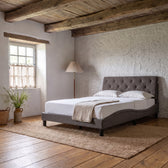Sommier en tissu avec éclairage LED gris foncé, chambre de jour #Couleur_Gris foncé