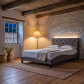Sommier en tissu avec éclairage LED gris foncé, chambre de nuit #Couleur_Gris foncé