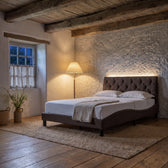 Sommier en tissu avec éclairage LED marron foncé, chambre de nuit #Couleur_Marron foncé