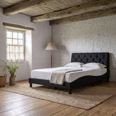 Sommier en tissu avec éclairage LED noir, chambre de jour #Couleur_Noir