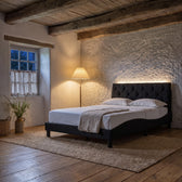 Sommier en tissu avec éclairage LED noir, chambre de nuit #Couleur_Noir