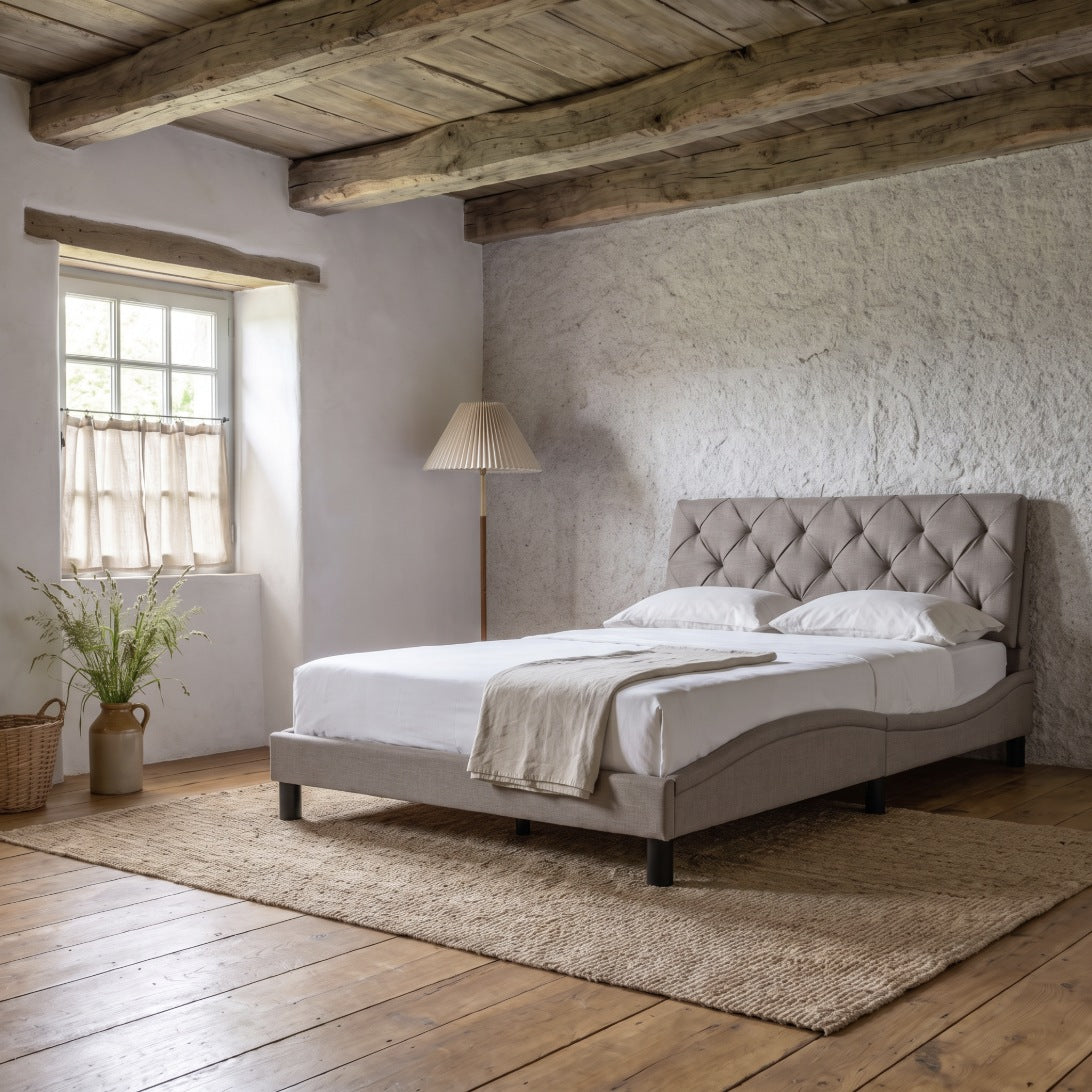 Sommier en tissu avec éclairage LED taupe, chambre de jour