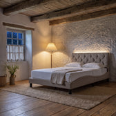 Sommier en tissu avec éclairage LED taupe, chambre de nuit #Couleur_Taupe