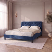 Sommier en velours avec éclairage LED bleu, chambre de jour #Couleur_Bleu