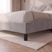Sommier en velours avec éclairage LED gris clair, bout de lit plat et pied noir #Couleur_Gris clair
