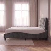 Sommier en velours avec éclairage LED gris foncé, vue de côté #Couleur_Gris foncé