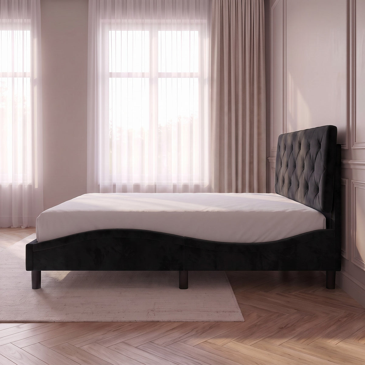 Sommier en velours avec éclairage LED noir, vue de côté