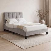 Sommier en velours avec LED, tête de lit fine, gris clair, chambre de jour #Couleur_Gris clair