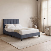 Sommier en velours avec LED, tête de lit fine, gris foncé, chambre de jour #Couleur_Gris foncé