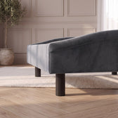 Sommier en velours avec LED, tête de lit fine, gris foncé, détail des pieds et du cadre #Couleur_Gris foncé