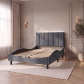 Sommier en velours avec LED, tête de lit fine, gris foncé, sans matelas : sommier à lattes visible #Couleur_Gris foncé