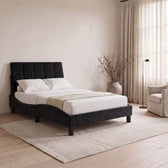 Sommier en velours avec LED, tête de lit fine, noir, chambre de jour #Couleur_Noir