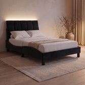 Sommier en velours avec LED, tête de lit fine, noir, chambre de nuit #Couleur_Noir