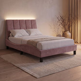 Sommier en velours avec LED, tête de lit fine, rose, chambre de nuit #Couleur_Rose