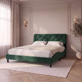 Sommier en velours avec éclairage LED vert foncé, chambre de jour #Couleur_Vert foncé